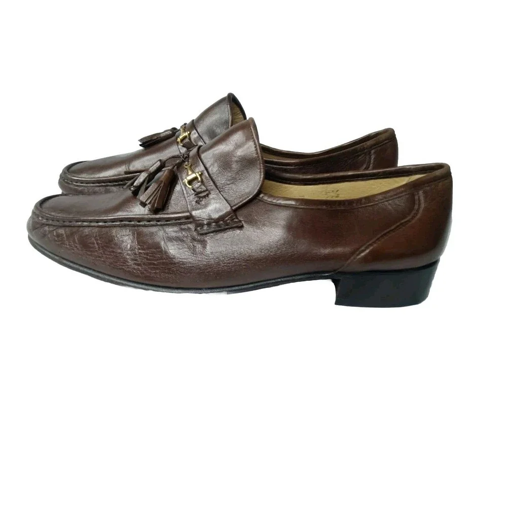 Vintage Bellesco Italian Leather Tassel Loafers Men's Shoes Size 9.5 M Brown